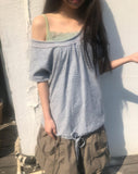 Shutin Big Dot Off-Shoulder Short Sleeve T-Shirt
