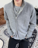 Ray-fun mix diagonal knit zip-up