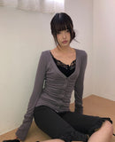 [MADE] HIR Sleeve Button Shirred V-Neck Cardigan