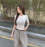 Stretchy Span Slim Fit Elbow Length T-shirt