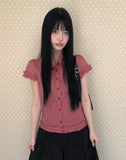 Delda check short-sleeve blouse