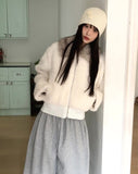 Nuha fur collar quilted short zip-up jacket