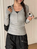 Naron Halter Sleeveless Button V Hood T-Shirt Set