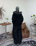 Snow fur brushed hood zip-up