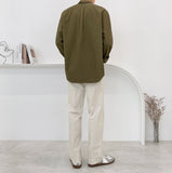Fold semi-wide cotton pants