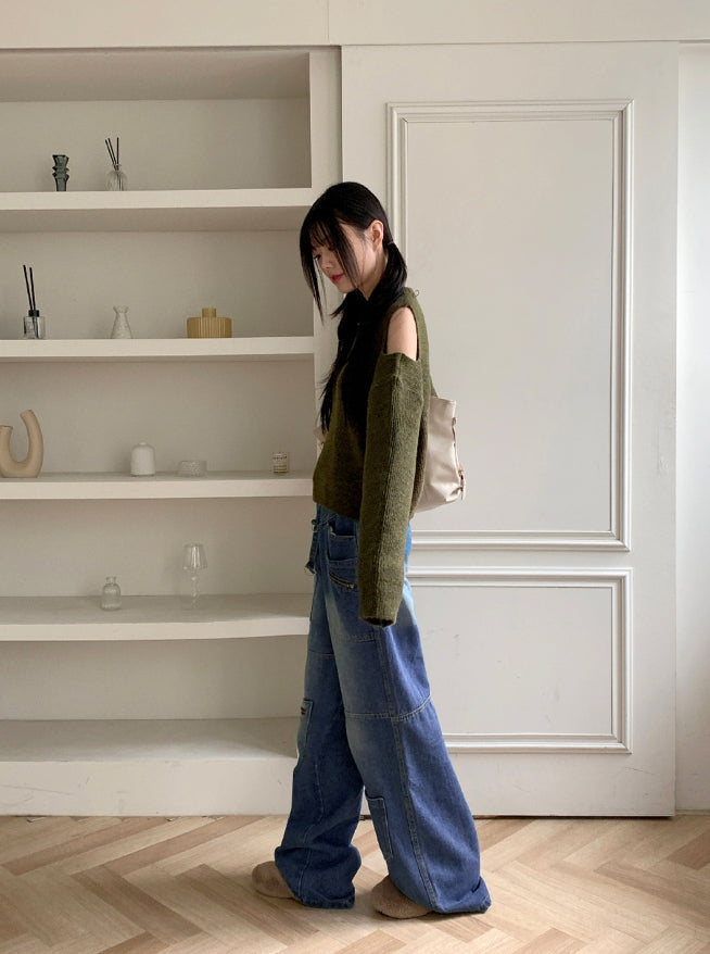 【WONDER WONDER】Radi Unique Zipper Pocket L Wide Denim Pt WONDER WONDER (ワンダーワンダー) - ラジユニークジッパー