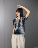 Morphol Western Stripe PK Collar Short-Sleeved T-shirt