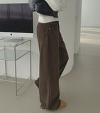 Bonding Brushed Corduroy Hem Snap Wide Balloon Banding Pants
