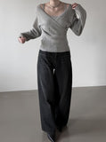 Colin V-neck Wrap Button Wool Knit