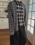 Nepri Cutting Layered Cropped Checkered Shirt