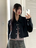[MADE] Lawson wide collar slim crop crack leather jacket