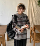 Neneki Wool Stripe Button Knit