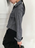 Sahi Vintage Stripe Pocket Roll Crop Long Sleeve Shirt