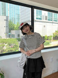 Colmen Stripe Hood Crop Short Sleeve Tee