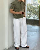 Bacheu Linen Two-Tuck Wide Banding Pants