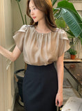 Muse Round Neck Shirred Tulip Blouse