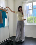Shudi Stripe Banding Long Wide Pants