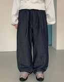 [unisex] Lonve Pintuck Banding Wide Denim Pants