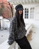 Boran Leopard Fluffy Fur Loose Zip-Up Jumper