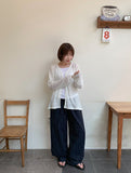 [unisex] Mubone Summer Stripe Linen Banding Wide Pants