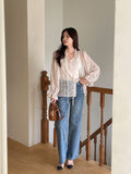 (Sleeveless Set) Shudin Lace Tie Puff Blouse