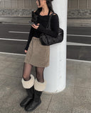 Veil khaki suede mini skirt