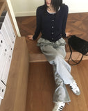 Nib chiffon lace knit cardigan