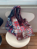 Zmeb Cotton Check Patchwork Shoulder Bag