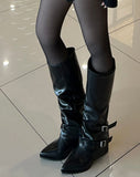 Unfold Leather Knee High Boots