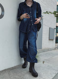 Incision circle washing denim pants