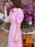 Bellian Shirt Puff Flare Long One Piece