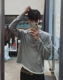 Notch diagonal button layered long sleeve