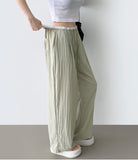 Rustling Color Matching Ice Wide Slacks Banding Pants
