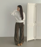 Corduroy Banding Bonding Brushed Loose Bootcut Pants