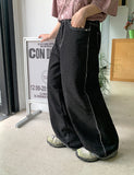 Teniki Stitch Raw Wide Denim Pants