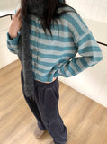 Kiku Stripe Boucle Semi Crop Knit Cardigan
