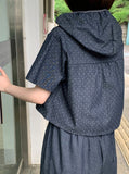 [BAONHAUS] Teltu Dot Raw Denim Hood Short Sleeve Blouse