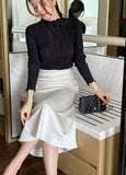 Devin Half-Neck Frill Pleated T-Blouse