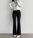 Hidden Banding Pin Tuck Long Boot Cut Span Slacks Pants