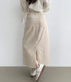 H-line Loose Back Slit Cotton Long Skirt