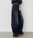 Washing Banding Heated Fabric Brushed Hem Snap Wide Fit Denim Pants XL~