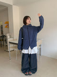 [unisex] Konekin two-way striped over knit hooded zip-up