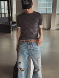 Piece Damaged Wide Denim Pants