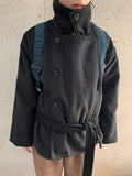 Rimlo Belt Double Button High Neck Coat