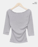Velko Boat Neck Stripe Side Shirring Three Quarter T-shirt
