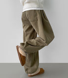 Thick Brushed Chestnut Folding Corduroy Wide Two-Way Banding Pants