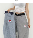 Stripe Heart Embroidery Patch Avant Wide Fit Pants