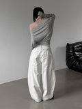 Sheer One-Shoulder Crop Sweatshirt