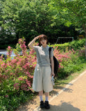 Totree Summer Stripe Collar Short-Sleeved Knit