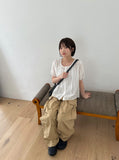 Salid Punching Round Short Sleeve Blouse